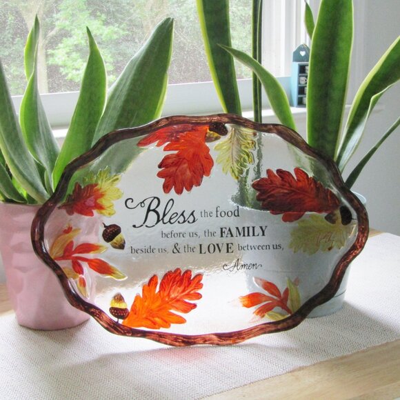Fall Leaves Blessings Glass Food Tray - 14-1/2" x 10" -- New - Picture 5 of 5